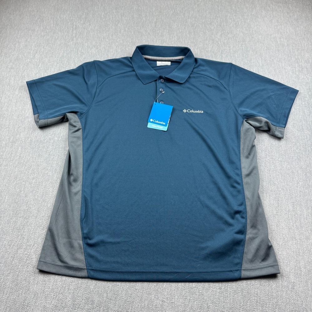 Columbia Polo Shirt Men Large Blue Omni-Freeze Lightweight Performance Collar